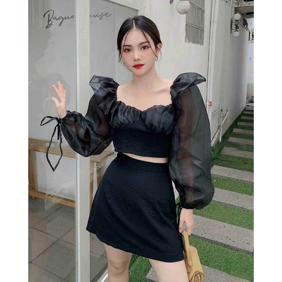 [Mẫu Mới] Sét Áo Đũi Phối Tay Dài Voan Tơ