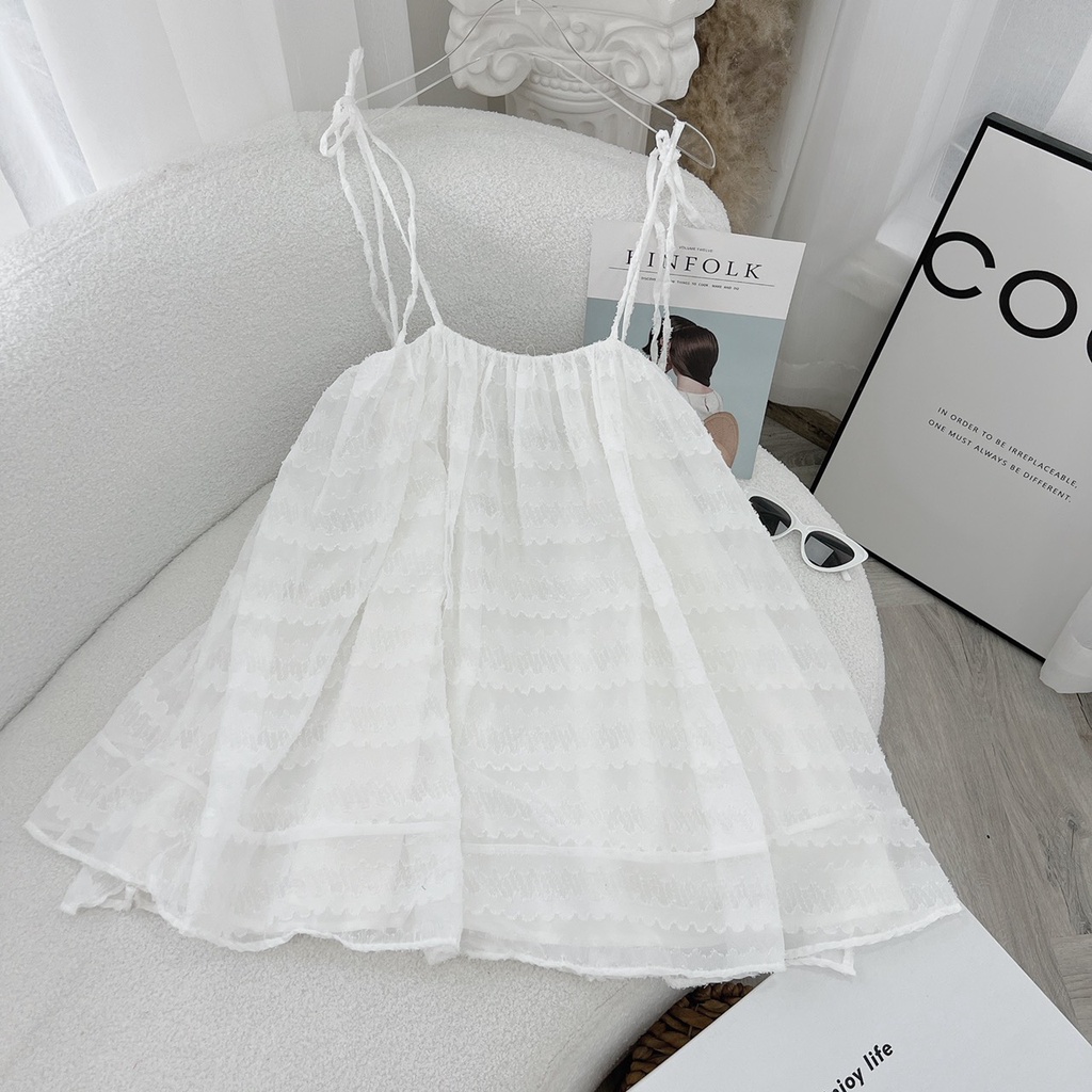 ĐẦM 2S DÂY babyDOLL dáng SUÔNG TRẮNG KHOÉT LƯNG