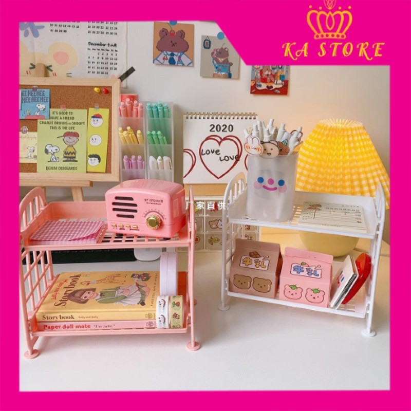 Kệ Nhựa Mini Hai Tầng Để Bàn Đựng Đồ Đa NăngThiết Kế Đơn Giản Dễ Thương Có Thể Tháo Rời