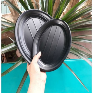 Khay đĩa đen bầu dục chất liệu Melamine dùng trong nhà hàng khách sạn