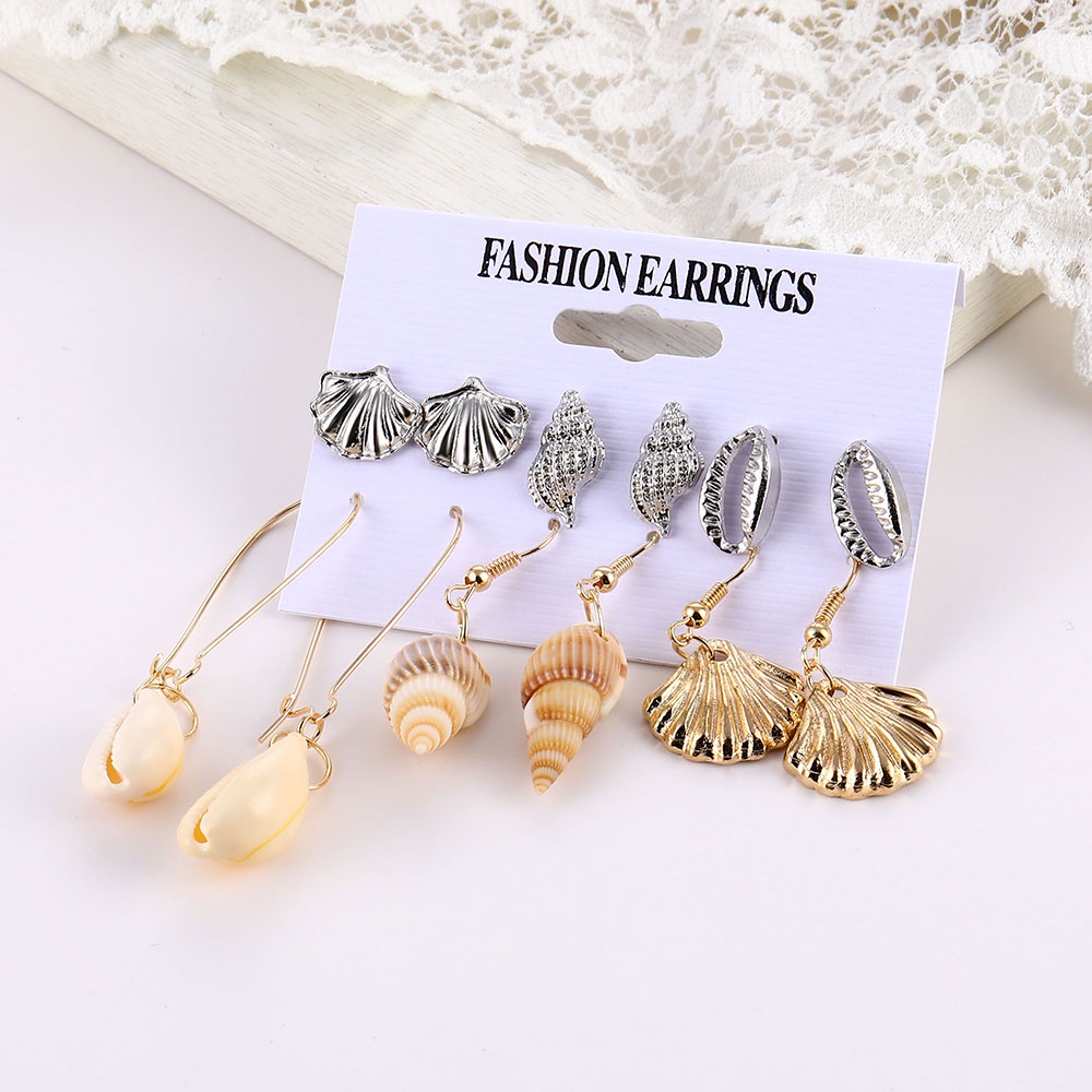Bộ Khuyên Tai Thả Vỏ Sò Màu Vàng/Bạc Phong Cách Bohemian Thời Trang Đi Biển Cho Nữ