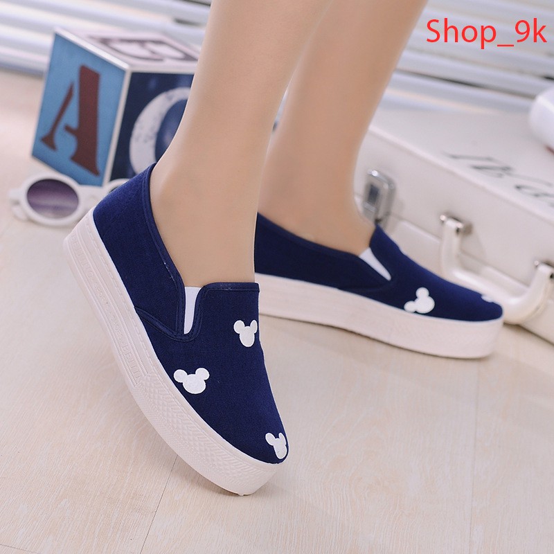 Giày slip on giày nữ đế độn gấu cute tăng chiều cao GTT34 shop meomeomeomeo