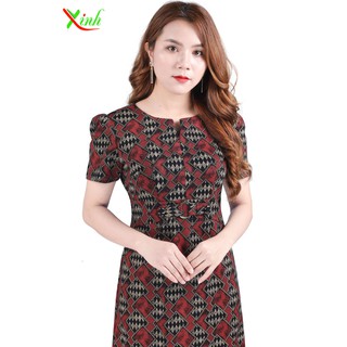 Đầm hoa văn khối đỏ ThoiTrangXinh DL678