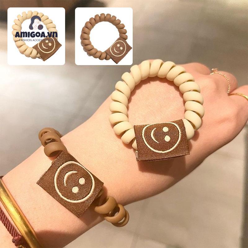 ✨✨Dây Buộc Tóc Hình Mặt Cười Màu Trà Sữa Phong Cách Phương Tây Dễ Thương Cho Nữ