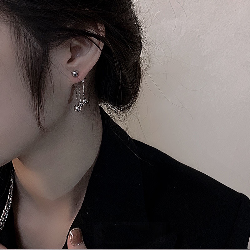 Khuyên Tai Dạng Hạt Thả Màu Bạc Đơn Giản Thời Trang Cho Nữ