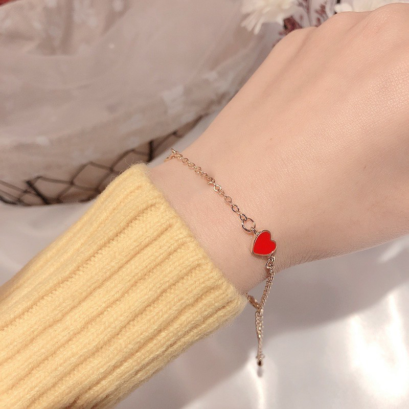 Vòng đeo tay hợp kim mặt hình trái tim xinh xắn 3 màu tùy chọn cho nữ