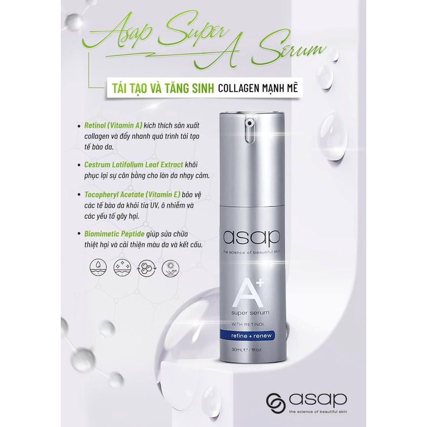 (HÀNG CHÍNH HÃNG)Tinh Chất Dưỡng Asap Super A+ Serum With Retinol Tái Tạo Và Tăng Sinh Collagen Dưỡng Ẩm Chống Lão Hoá