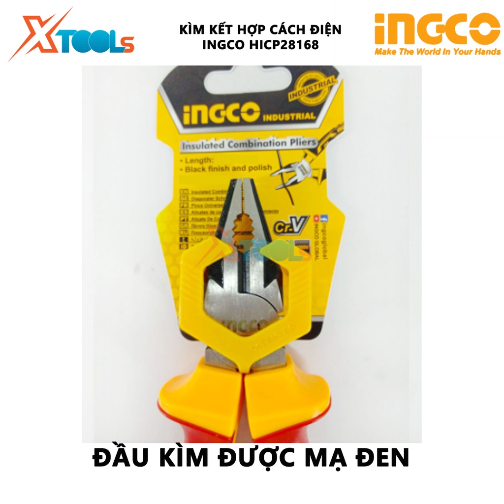 Kìm kết hợp cách điện INGCO HICP28168 | kềm cách điện Kích thước 6&quot;/160mm Tay cầm cách điện lên đến 1000V cắt, kẹp, tuốt