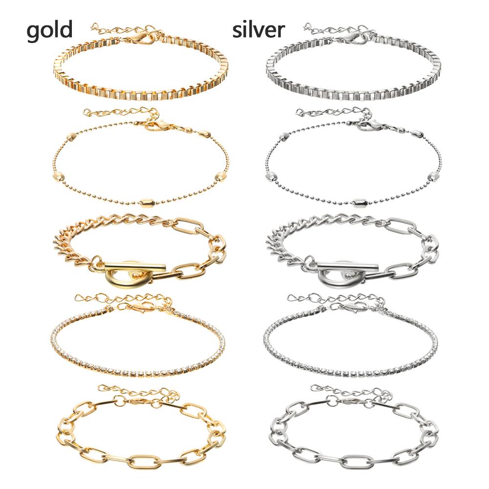 Set 5 Vòng Tay Dây Kim Loại Mạ Điện Thời Trang