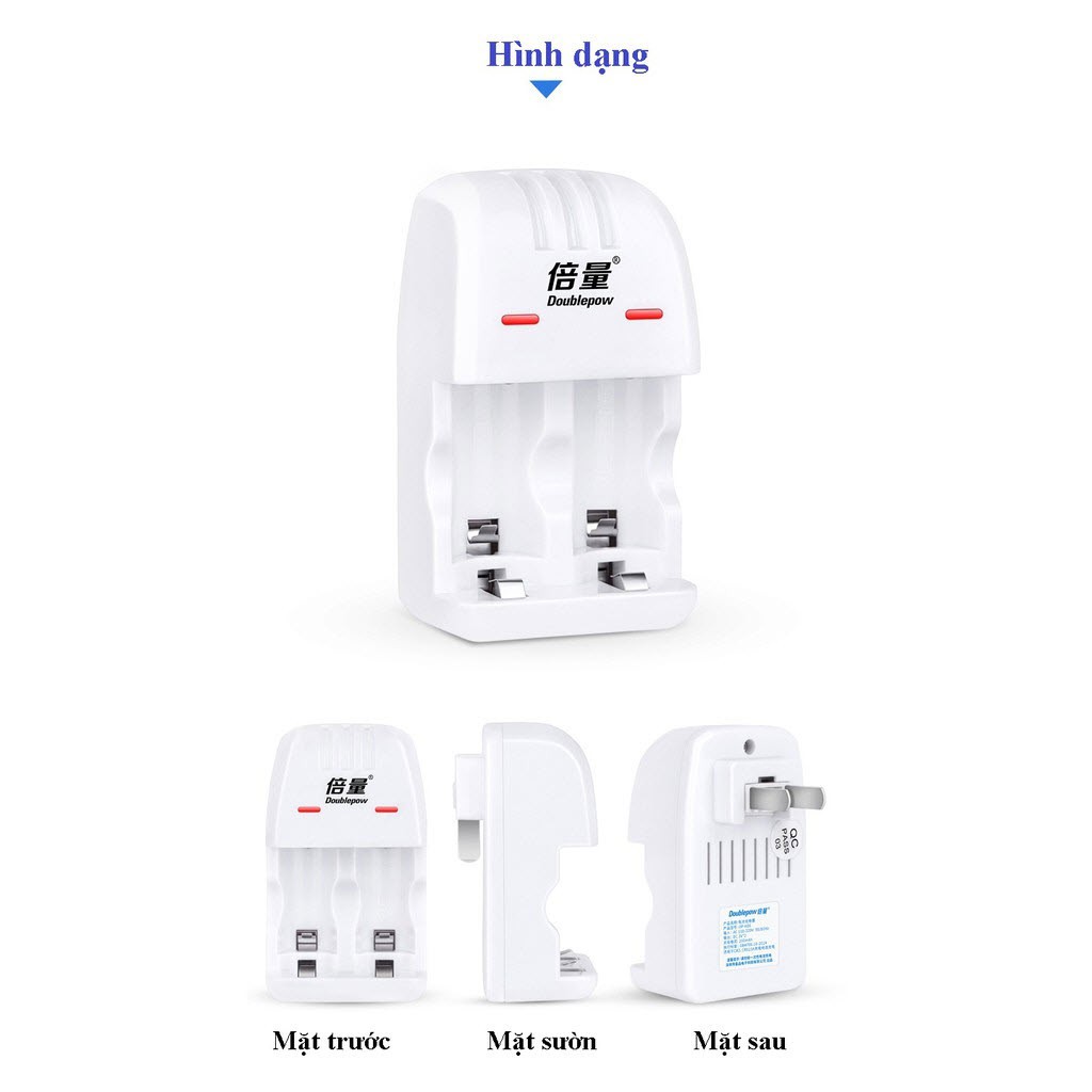 Bộ 02 Pin Sạc Cr2 3V Doublepow Dung Lượng Cao 900mAh Kèm Bộ Sạc Thông Minh DP-K06 Có Đèn LED Sạc Cho Cả Pin CR123A/CR2 A