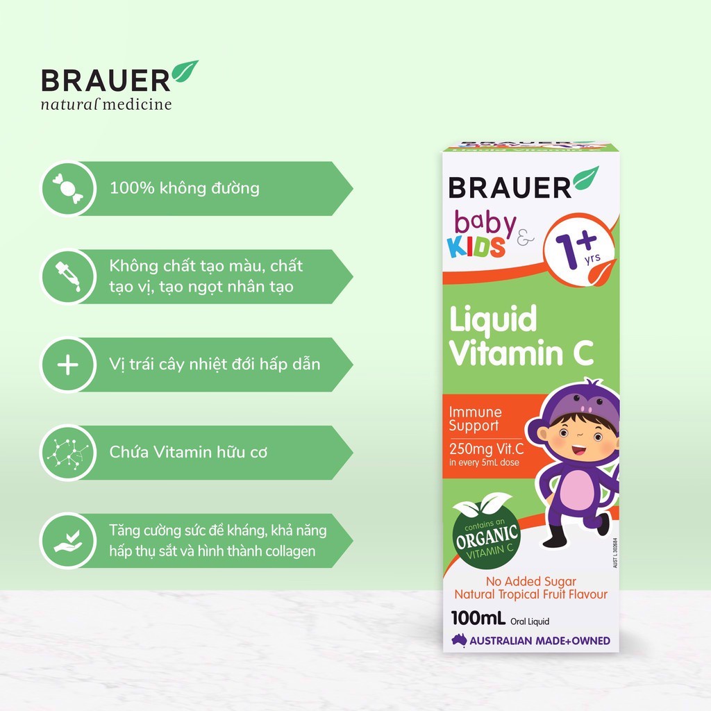 Vitamin C Brauer Liquid giúp tăng sức đề kháng cho bé trên 1 tuổi hộp 100ml