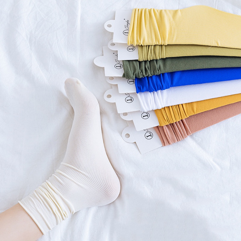 Tất vớ nữ nam cao cổ dài trắng dễ thương hàn quốc đẹp iLita chân thấp nhún đủ màu trơn đen, đỏ, vàng, xám, xanh