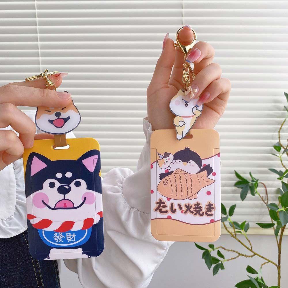 LANFY Ví Đựng Thẻ ID / Thẻ ID Hình Vịt / Cún / Chó Hoạt Hình Có Khóa Thu Gọn Được Cho Học Sinh