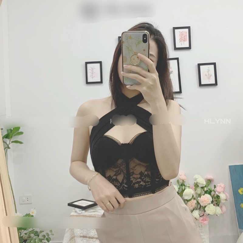 Áo bra ren hở lưng cúp ngực chéo cổ cột dây mã mới có mút lót sexy TU201
