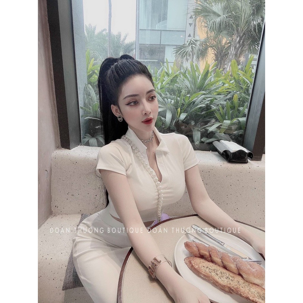 Sét bộ áo croptop cổ bẻ phối chân váy thun body dài cực xinh , chất thun bozip dày dặn co giãn