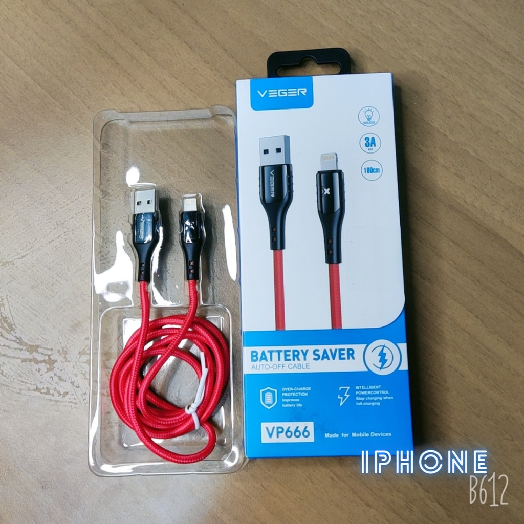 Dây sạc tự ngắt VEGER VP666L Cáp sạc nhanh IP bọc dù chống rối siêu bền sạc nhanh 2.4A bảo hành 12 tháng HOVILO