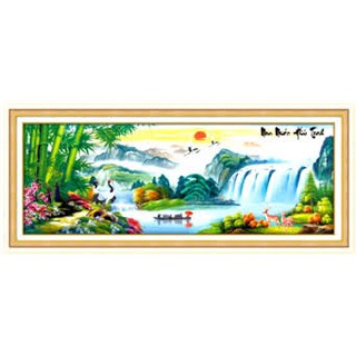 Tranh đính đá non nước hữu tình, df083, 200x80cm, chưa đính