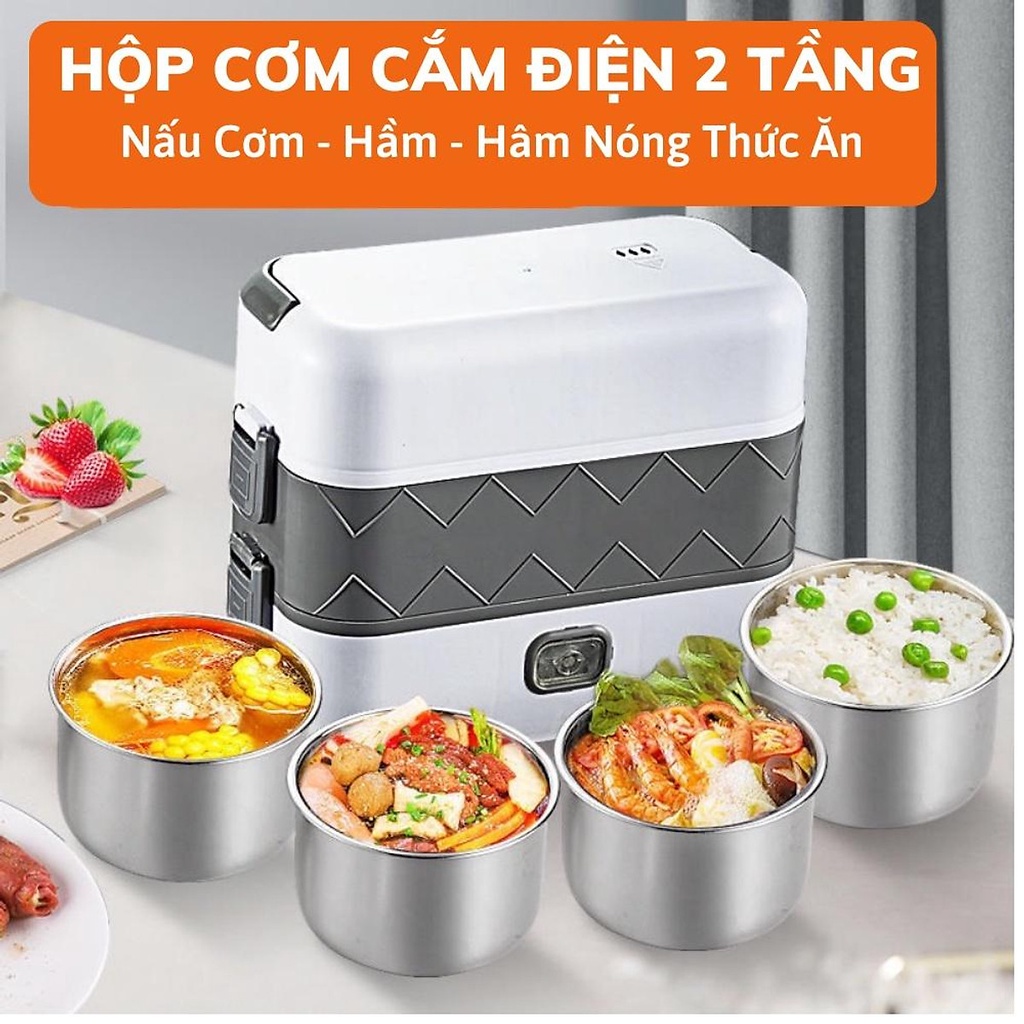Hộp Cơm Cắm Điện Giữ Nhiệt DG Đa Năng, Cà Men Hâm Nóng Và Tự Nấu Chín Thức Ăn Với 4 Hộp Inox Tiện Lợi