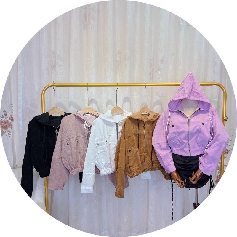 Áo khoác lửng ulzzang kaki nhung có nón quảng châu unisex