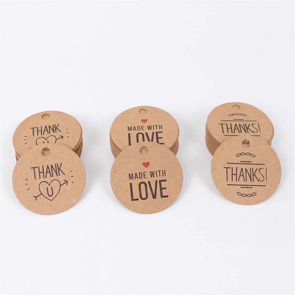 Set 100 Nhãn Giấy Kraft Hình Tròn In Chữ Thank You Làm Phụ Kiện Trang Trí Giáng Sinh/Tiệc Cưới DIY