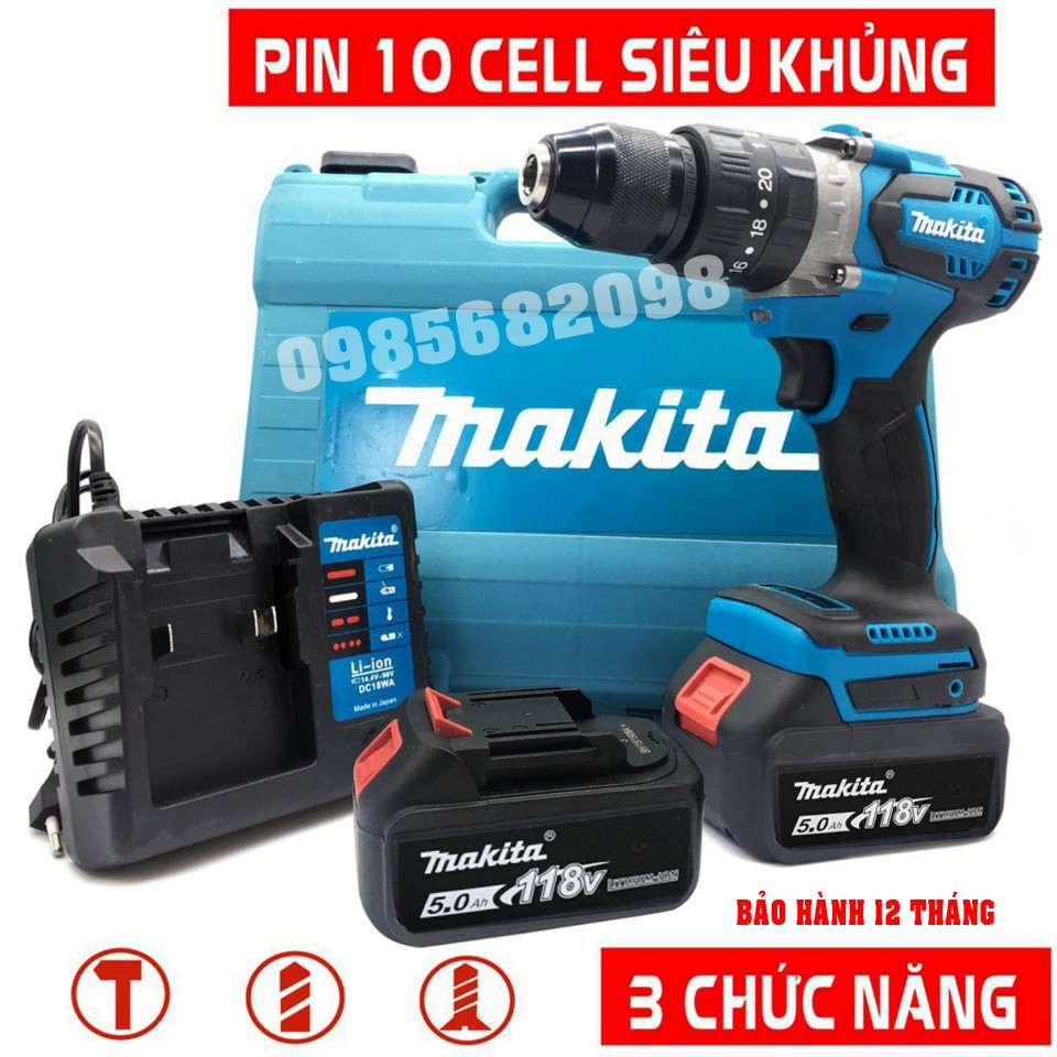 Máy Khoan Pin MakiTa 118V 3 Chức Năng Lõi Đồng Không Chổi Than