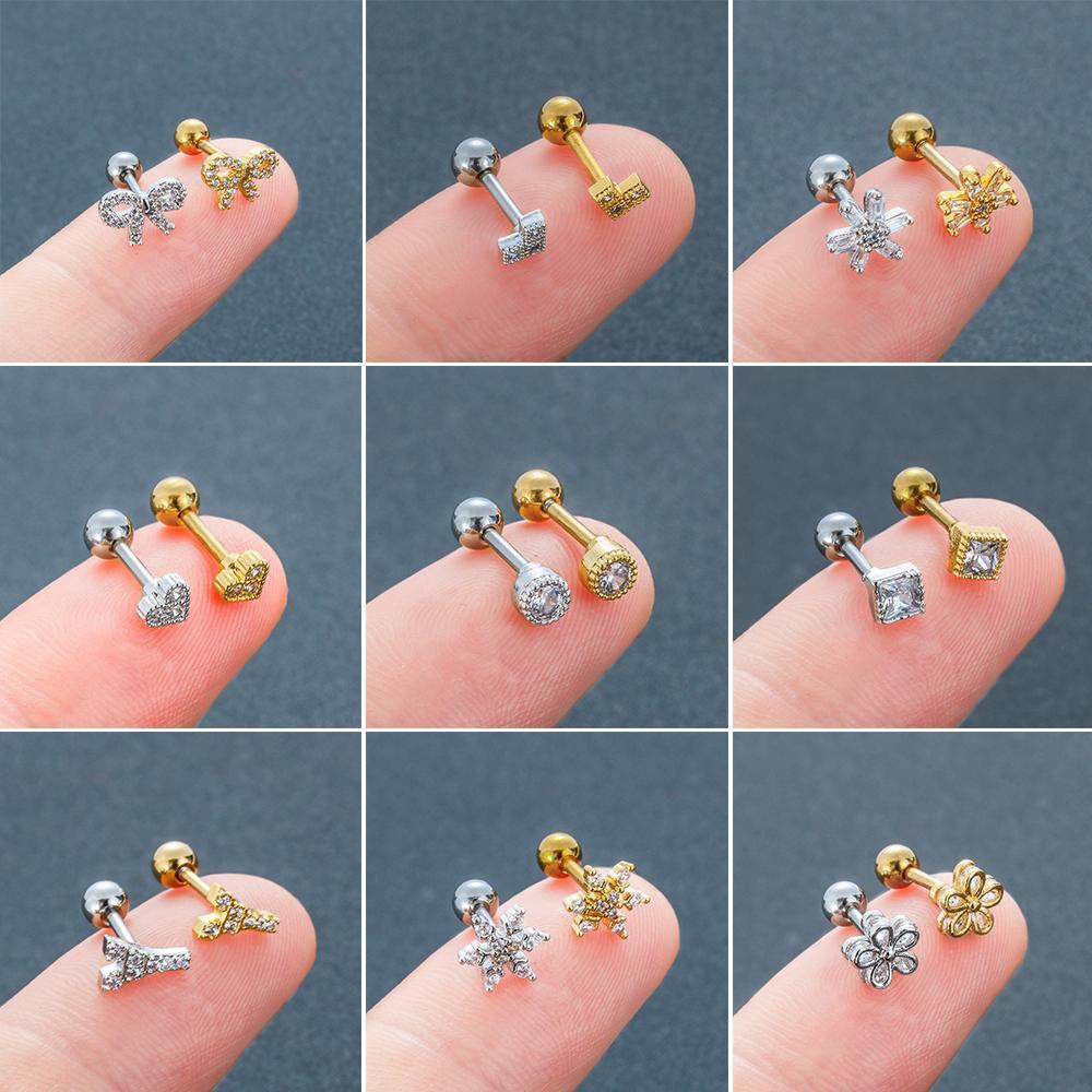 1 Khuyên Xỏ Sụn Tai LEILY|Tháp Eiffel Và Hoa|Nhẫn Thép Không Gỉ Mạ Vàng