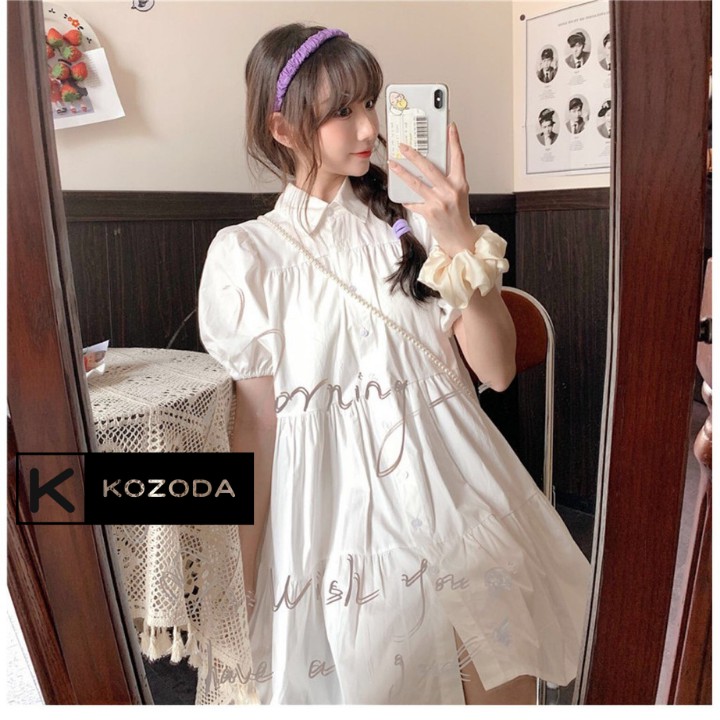 Đầm Babydoll Váy Trắng sơ mi  ulzzang công chúa đi biển dài xếp ly suông đẹp nữ dài qua gối thiết kế đuôi cá Kozoda