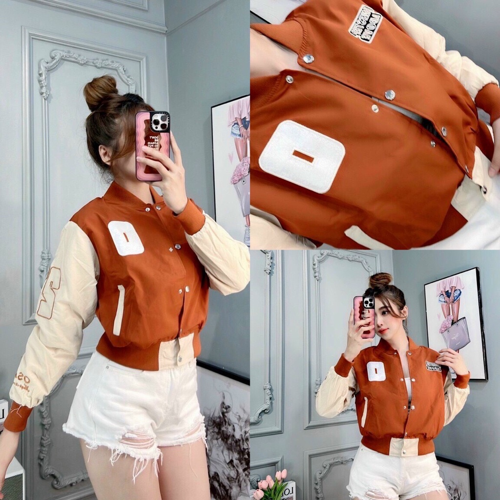 Áo Khoác Dù Bomber Kiểu Crotop In Số 0 Nút Bấm From Siêu Xinh