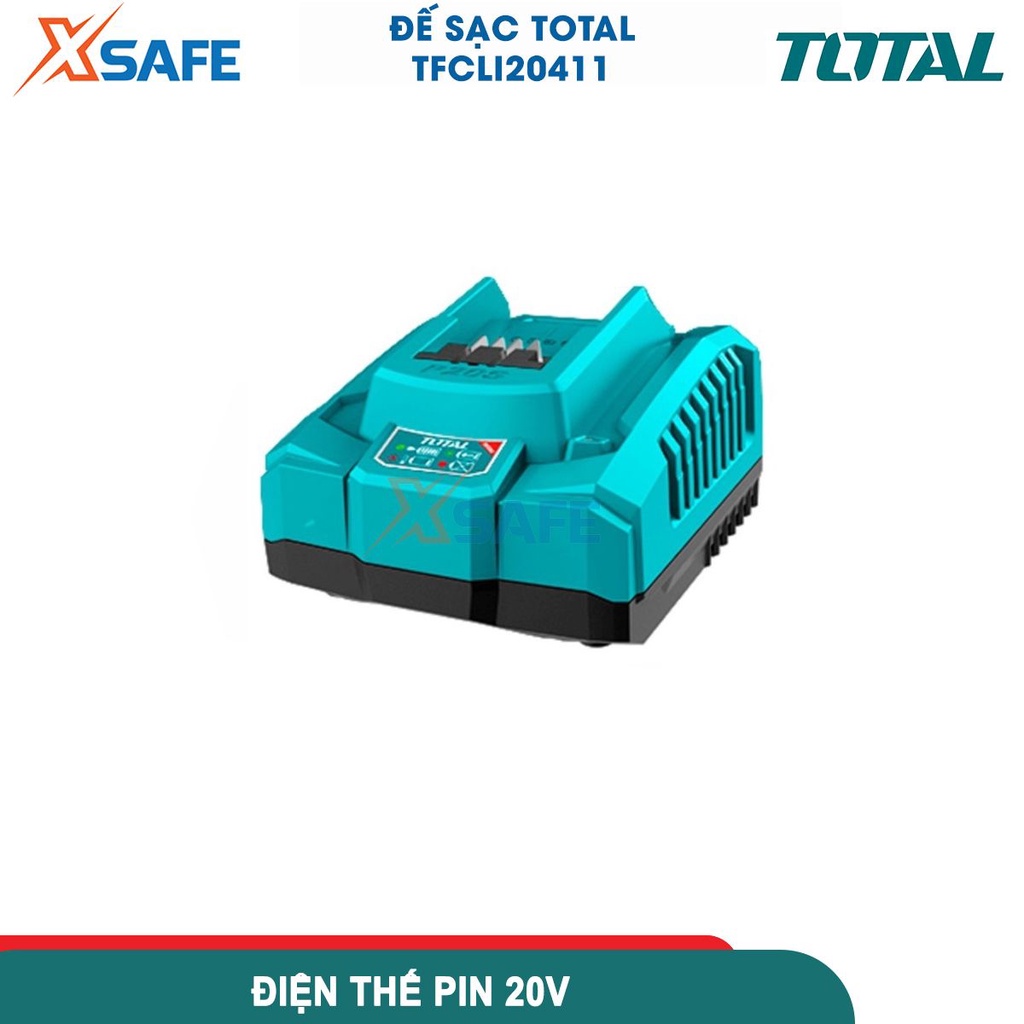 Đế sạc 20V TOTAL TFCLI20411, cục sạc nhanh pin 20V/4.0Ah trong 1 giờ, cạc pin 20V/2.0Ah trong 30 phút - CHÍNH HÃNG