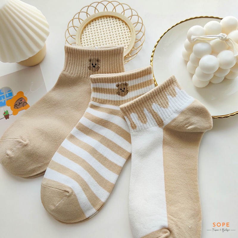 Tất cổ ngắn, set tất vớ nữ nam chất liệu vải Hàn chống trơn trượt và hôi chân - Sope Shop