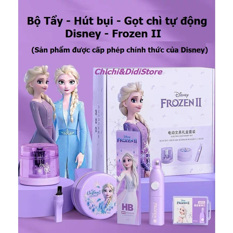 Bộ đồ dùng học tập văn phòng phẩm Disney Tẩy - Gọt chì - Hút bụi tự động Frozen Elsa - Quà tặng cho bé