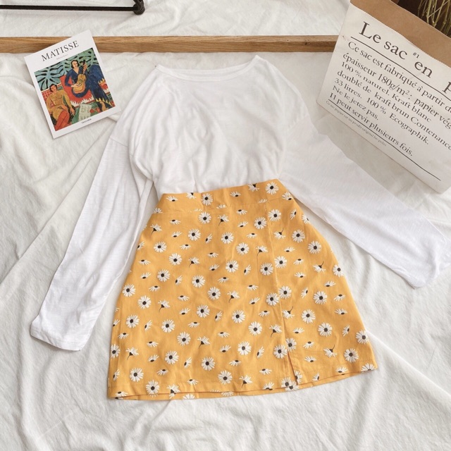 SET CHÂN VÁY HOÁ KÈM ÁO TRẮNG TAY DÀI