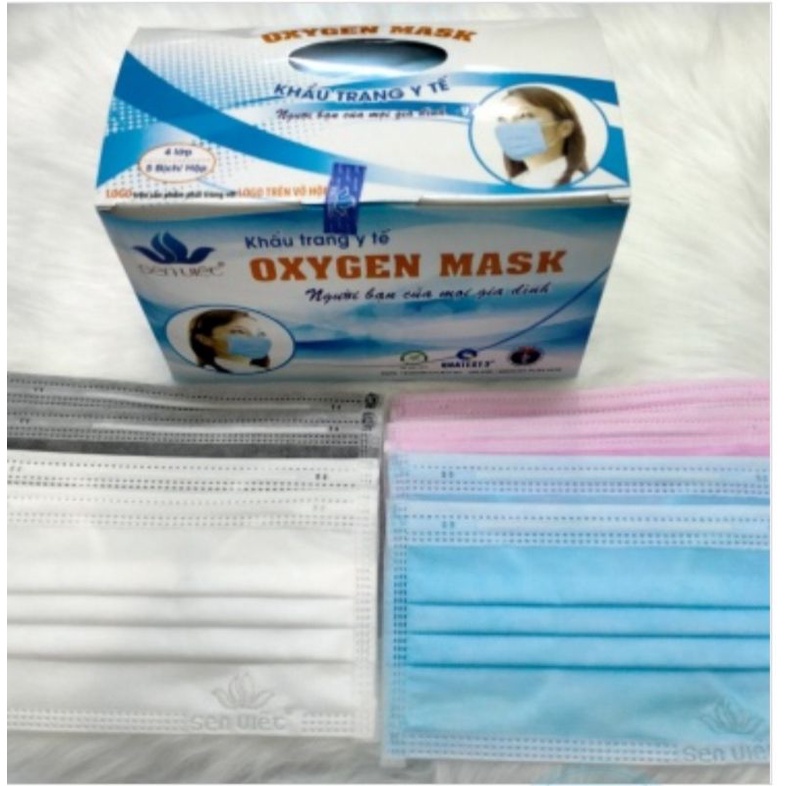 Khẩu Trang Y Tế Sen Việt Oxygen Mask 4 LỚP CÓ KHÁNG KHUẨN,HỘP 50 CÁI