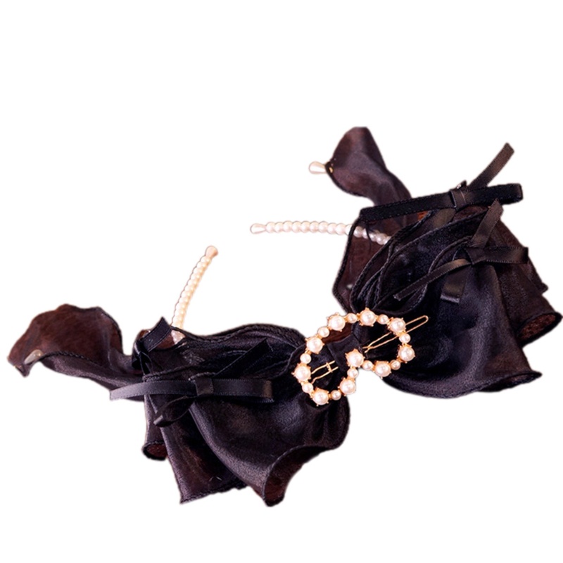 Băng Đô Nơ Đính Ngọc Trai Giả Bằng Vải Organza Phong Cách Lolita Dành Cho Chụp Ảnh