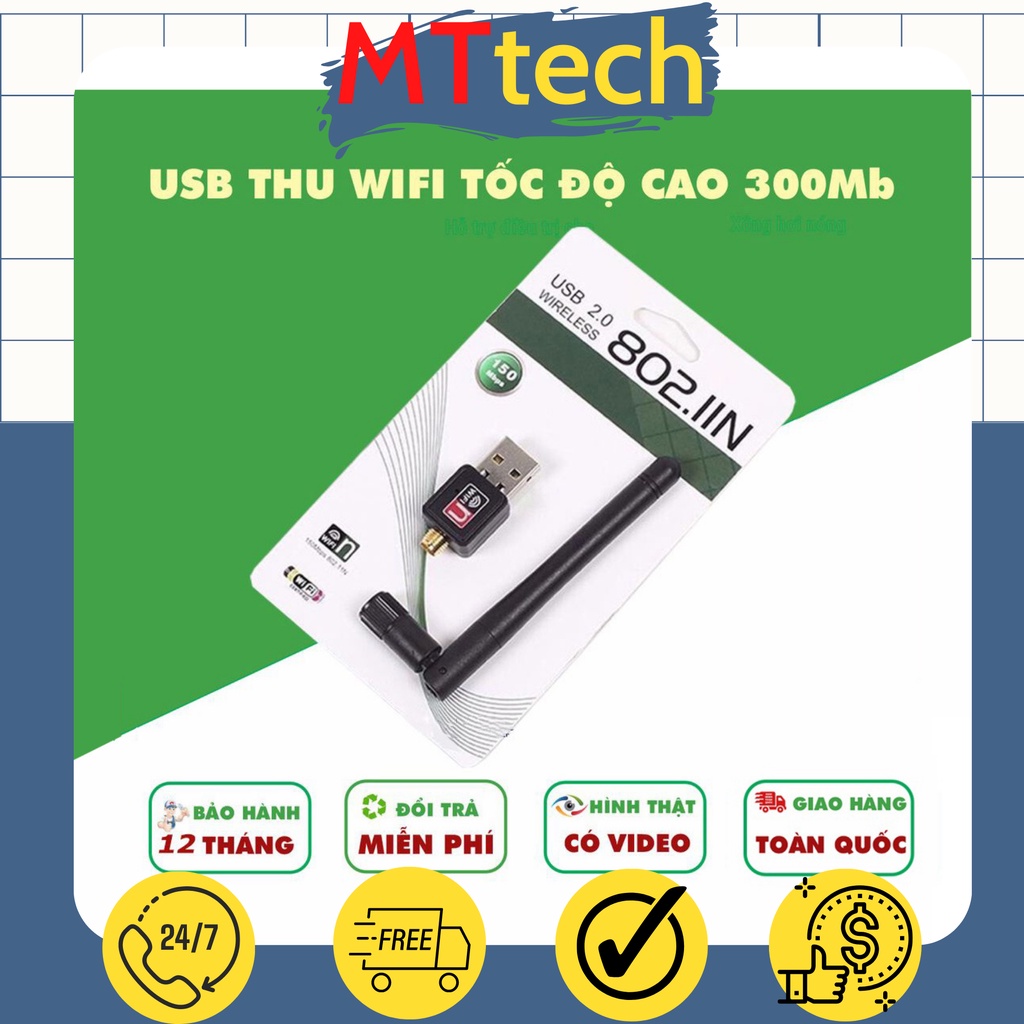 USB Thu Wifi 802.11 Tốc Độ 150MBPS Có Anten Cho Pc, Máy Tính Bàn, Laptop Tiện Dụng, Thu Phát Wifi Tốc Độ Cao- MTtech