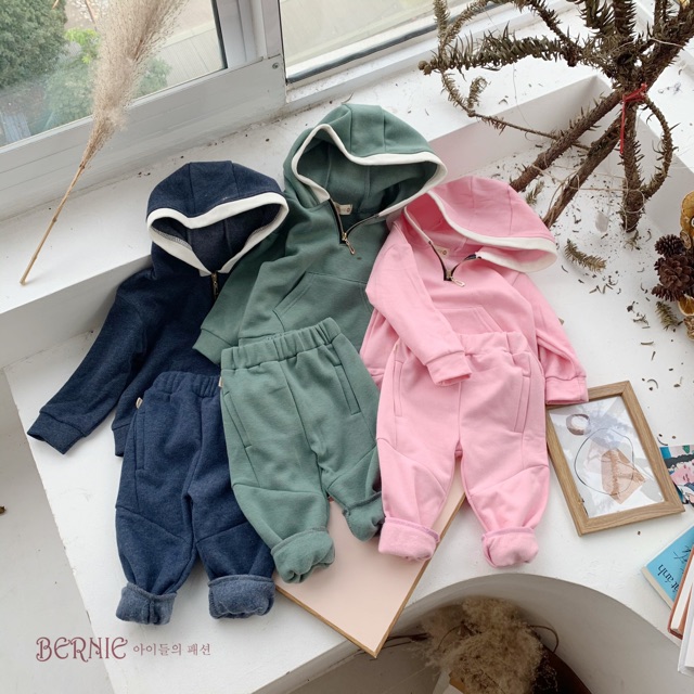 Bộ nỉ bông có mũ cho bé trai/ bé gái