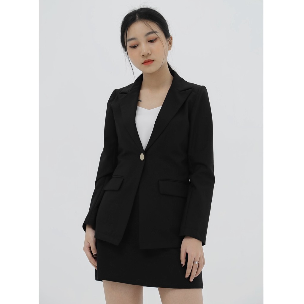 Áo vest nữ blazer KHÀN màu đen tà ngang thời trang công sở tay dài 1 lớp phong cách Hàn Quốc