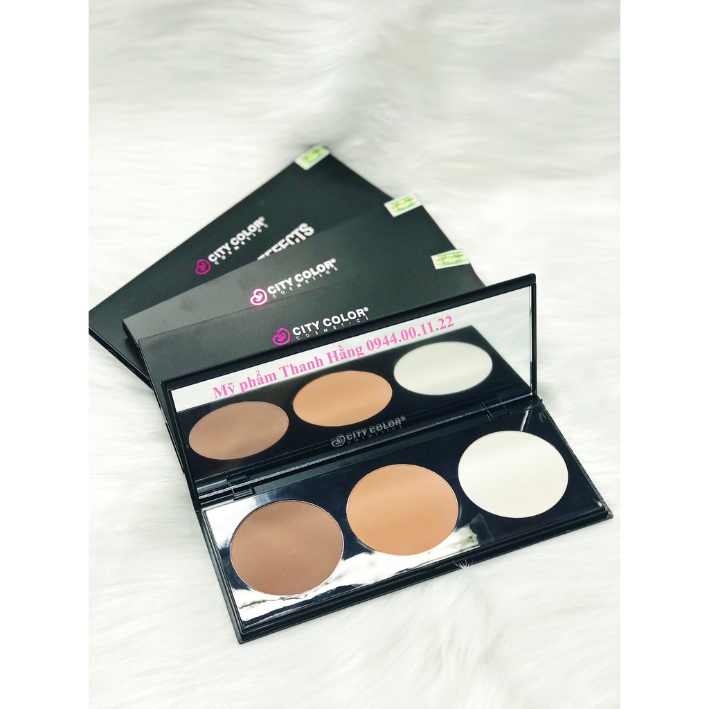 BẢNG PHẤN TẠO KHỐI + BẮT SÁNG 3 Ô CITY COLOR CONTOUR PALETTE CHÍNH HÃNG - 7910