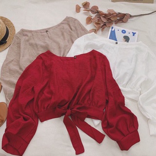 ÁO CROPTOP TAY PHỒNG NƠ LƯNG (KÈM HÌNH THẬT)