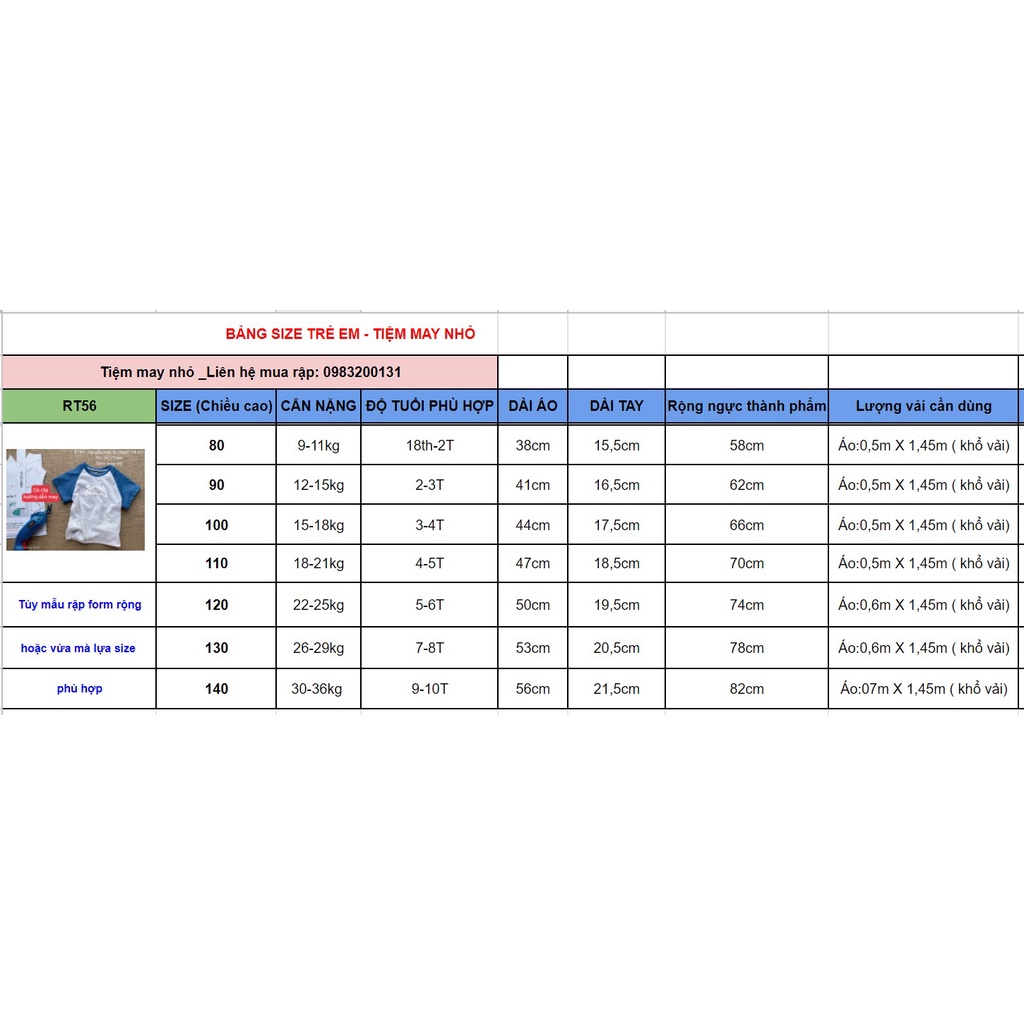 RT56_Rập giấy may áo raglan trẻ em