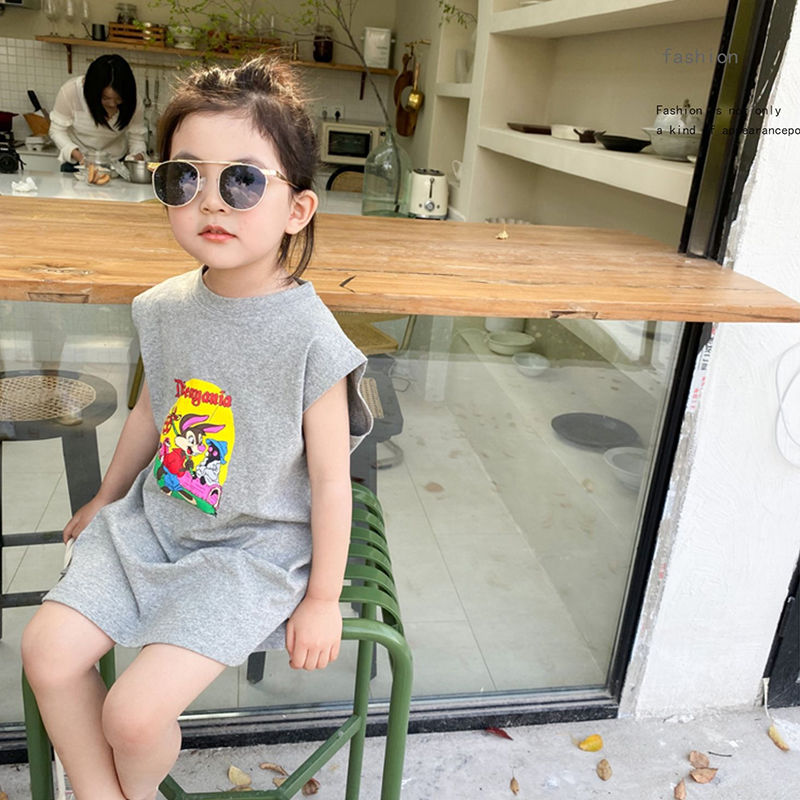 Đầm Thun Sát Nách In Hoạt Hình Kiểu Hàn Quốc Thời Trang Mùa Hè 2021 Cho Bé Gái