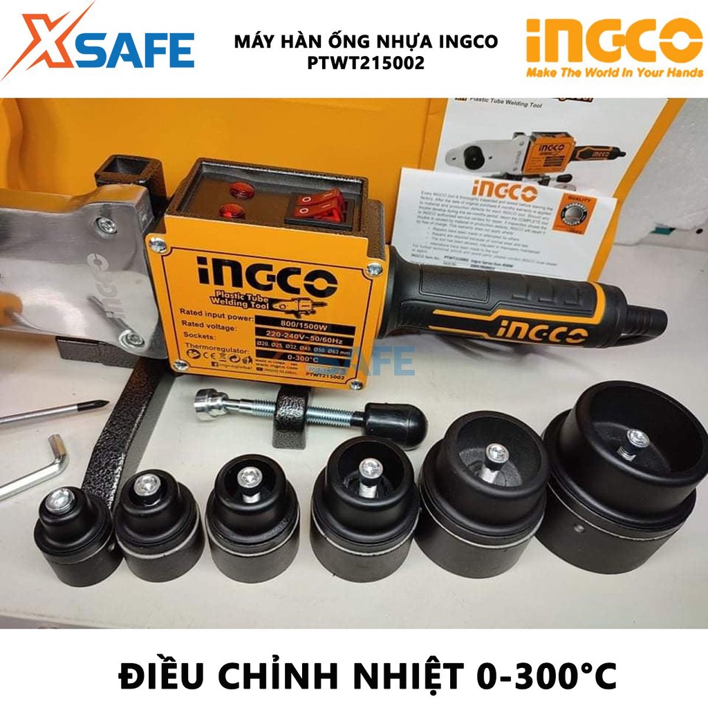 Máy hàn ống nhựa INGCO PTWT215002 Máy hàn nhiệt 1500W, nhiệt đồ từ 0-300 độ, kèm 1 thước dây, khóa vặn, tua vít, kềm cắt