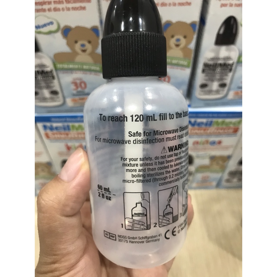 BÌNH RỬA MŨI TRẺ EM NEILMED SINUS RINSE CHÍNH HÃNG MỸ 120ML và gói muối vàng