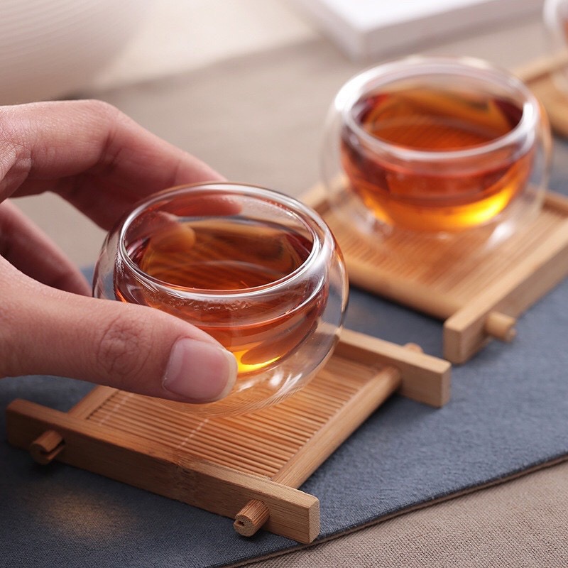 Chén trà thủy tinh tròn chịu nhiệt 2 lớp