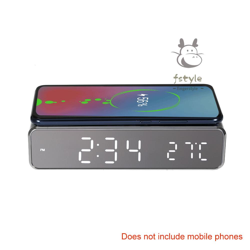Đồng Hồ Báo Thức Để Bàn Tích Hợp Nhiệt Kế Và Sạc Không Dây Cho Samsung Xiaomi Huawei
