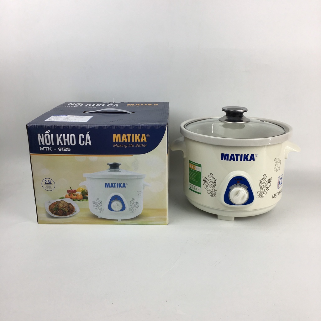 Nồi Kho Cá Nấu Chậm Chưng Yến Cách Thủy MATIKA MTK-9125 Dung Tích 2,5L Ruột Sứ Cao Cấp Chống Dính