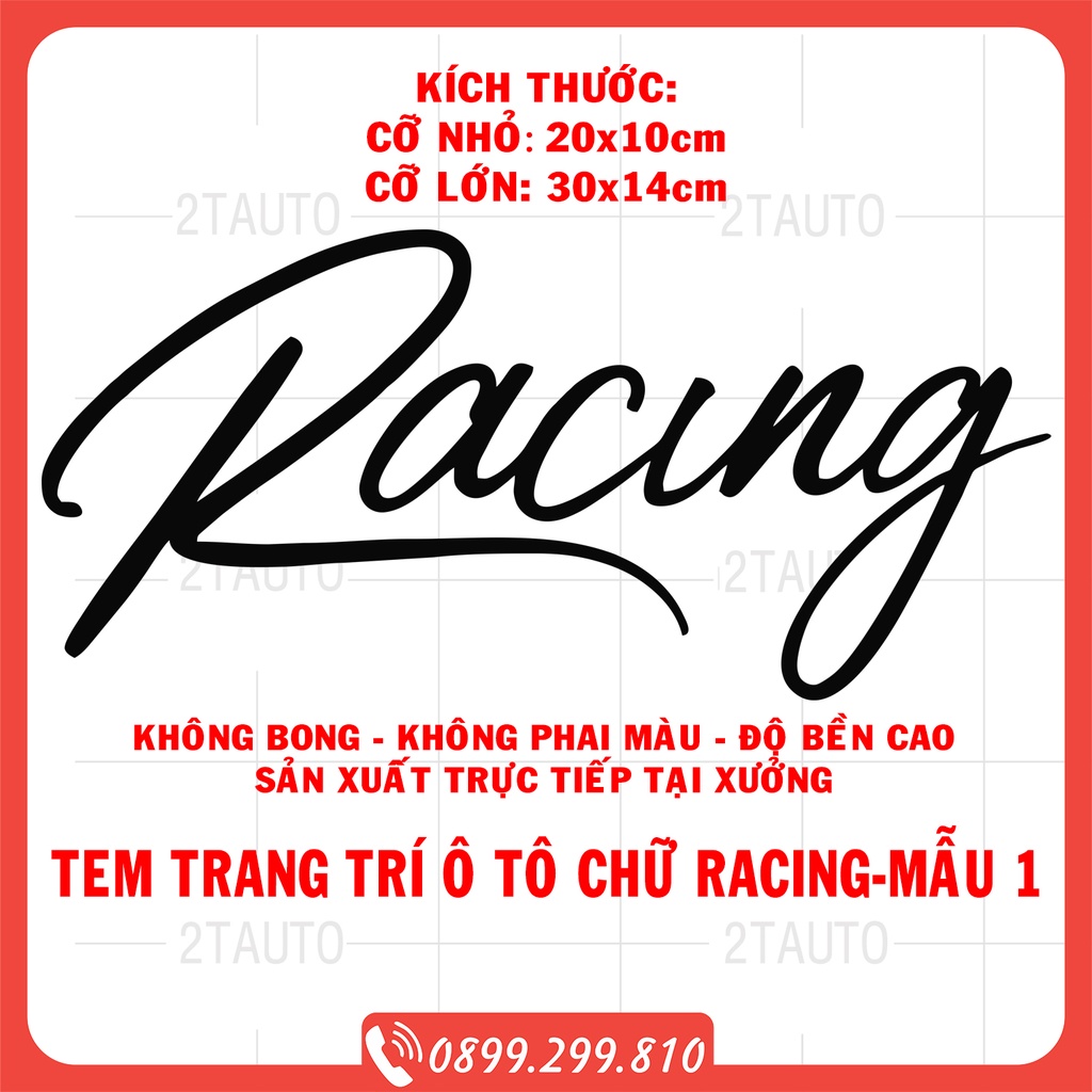 [GIÁ GỐC] Sticker RACING, logo tem racing dán trang trí ô tô xe hơi chống nước,chống phai màu,mẫu đa dạng độc đáo-MẪU 1
