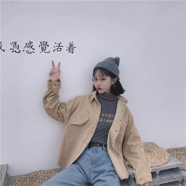 sơ mi ulzzang áo sơ mi nữ áo kiểu dáng Hàn Quốc sơ mi nhung rộng | BigBuy360 - bigbuy360.vn