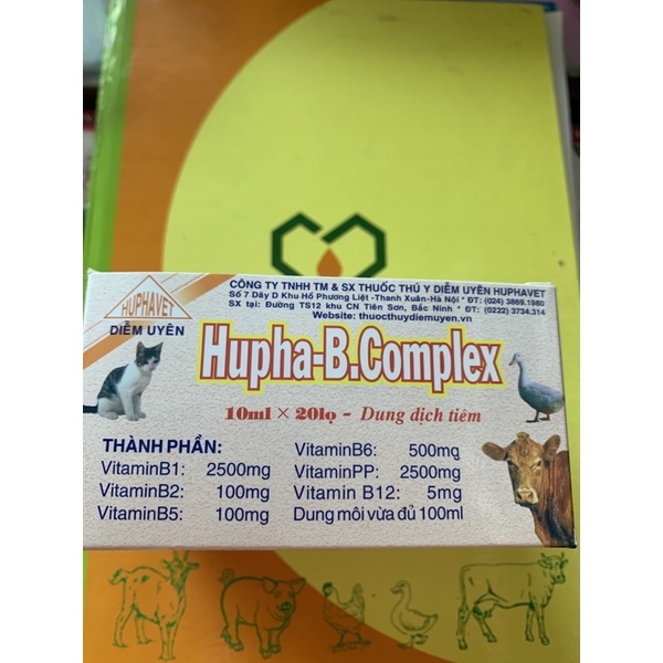 Hupha B complex - bổ sung vitamin nhóm B giúp da hồng, lông mượt... chó, mèo, gà, vịt, ngan, heo, bê, nghé