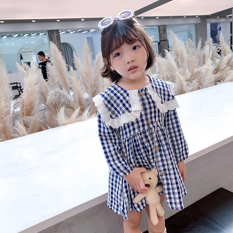 Đầm Caro Dễ Thương Cho Bé Gái Phong Cách Hàn Quốc